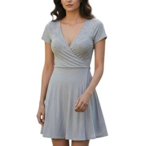 Brave Soul Wrap Dress Stretchy Minimalist Women M Comfy Neutral Y2K Classic Grey